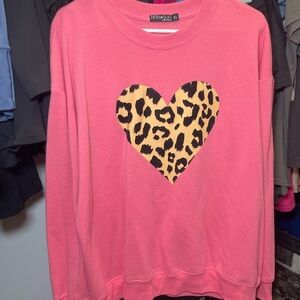 Fifth Sun Pink Leopard Heart Crewneck Sweatshirt